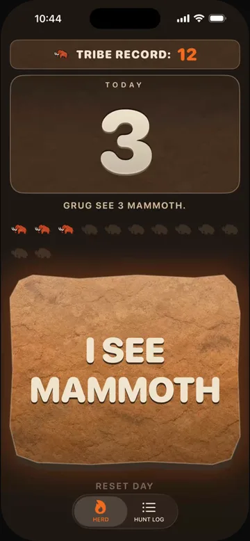 MammothTally, a caveman-themed daily counter app built with Orchard