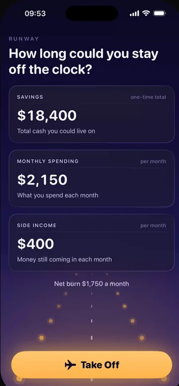 Runway, an app built with Orchard that works out how long your savings would last