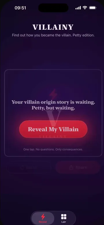 Villainy, a villain origin story generator built with Orchard