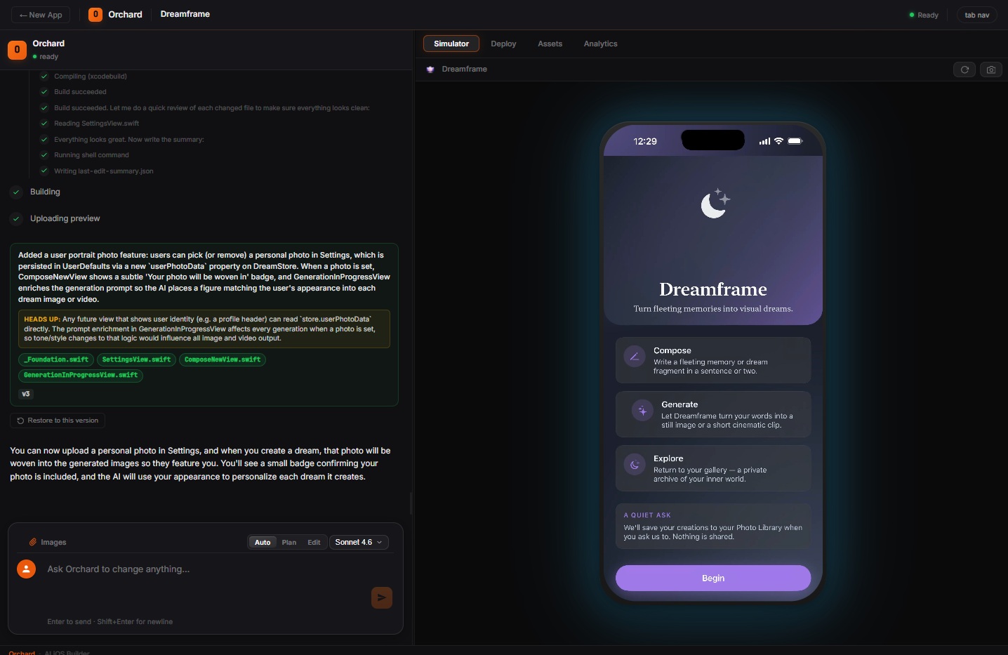 An app built with Orchard, previewed on iPad